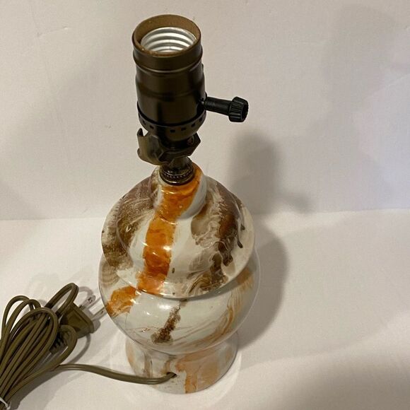 Vintage Mid-Century Marbled Ceramic Table Lamp – Swirl Glaze Accent - Picture 5 of 6